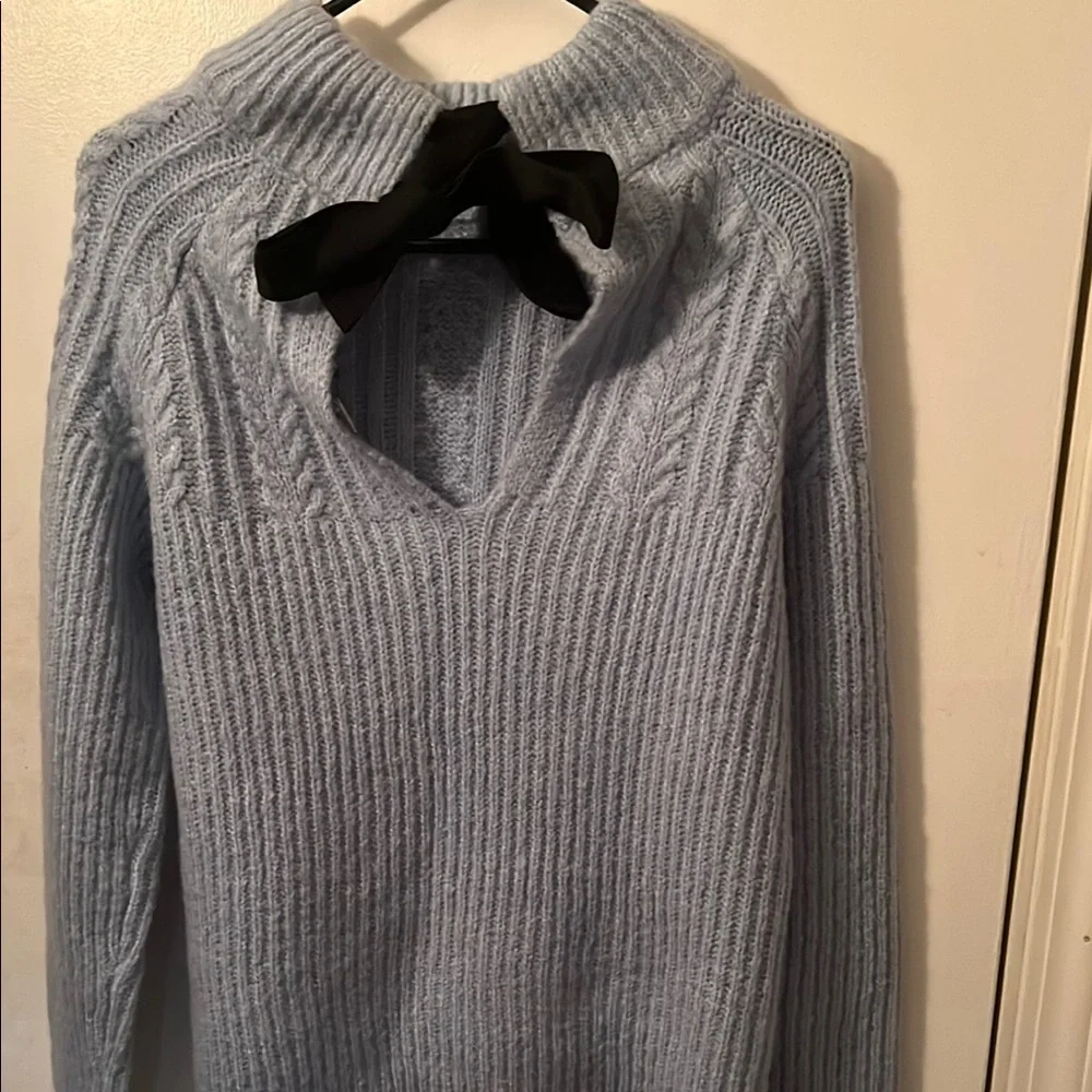 FRNCH Blue Turtleneck Cable Knit Sweater - Picture 2 of 7